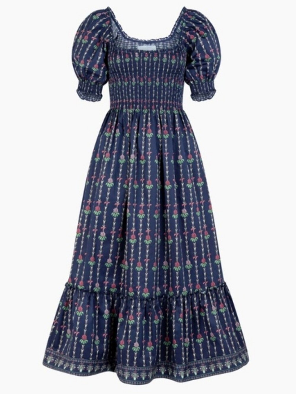 Hill House The Louisa Nap Dress Trailing Fern Navy Multi Cotton Poplin